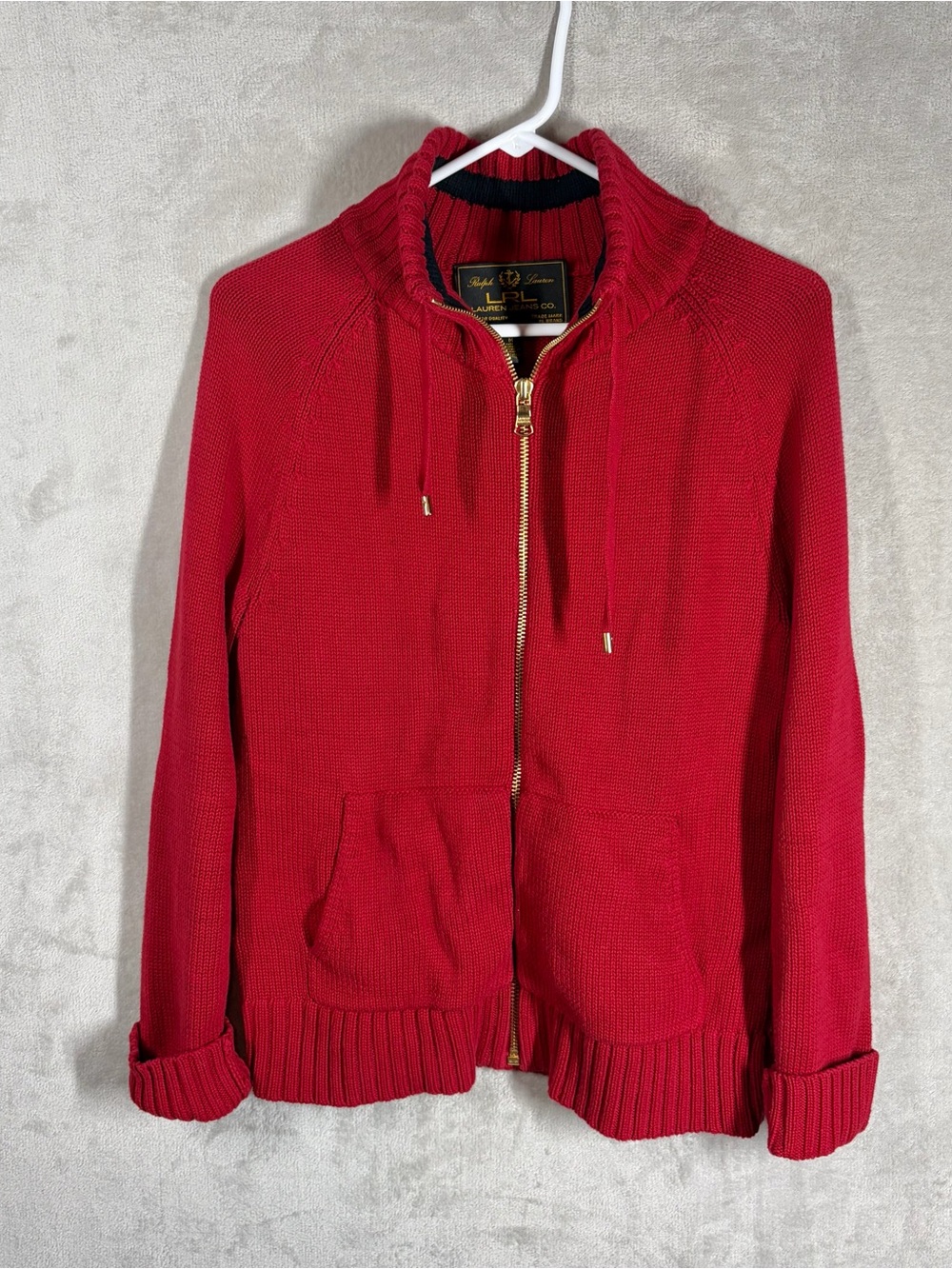 Ralph Lauren Jeans Co Zip Up Knit Cardigan Womens M Red Cotton Preppy Nautical